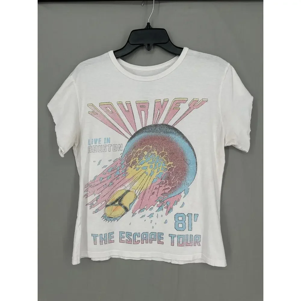 Journey Shirt Womens XS White Graphic Tee Band Music Colorful 80s Houston - Picture 6 of 8